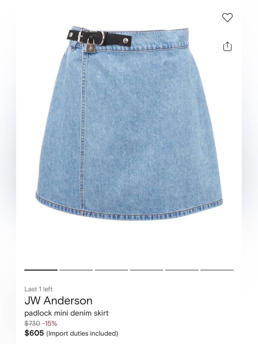 JW ANDERSON Light Blue Denim Padlock Mini Skirt